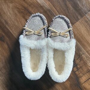 J. Crew Glittery Silver and Cream Kids Slippers